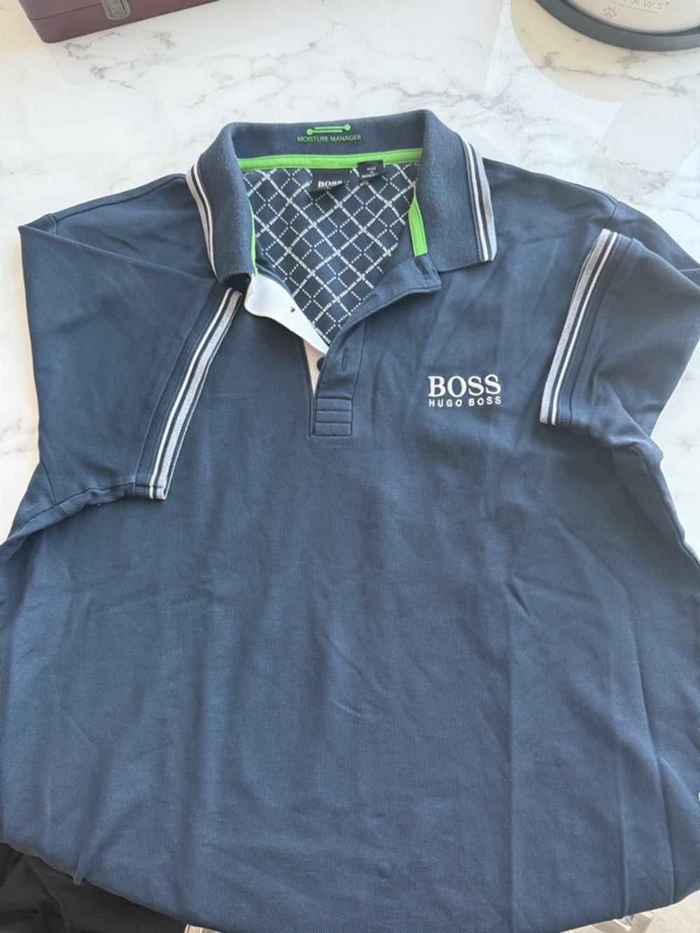 Hugo Boss Navy Polo with White Contrast Trim and Green Accent